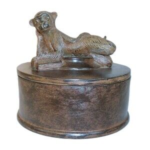 Reading Relaxing Ape Monkey Chimp Round Lidded Box Trinket Jewelry Stash 5"